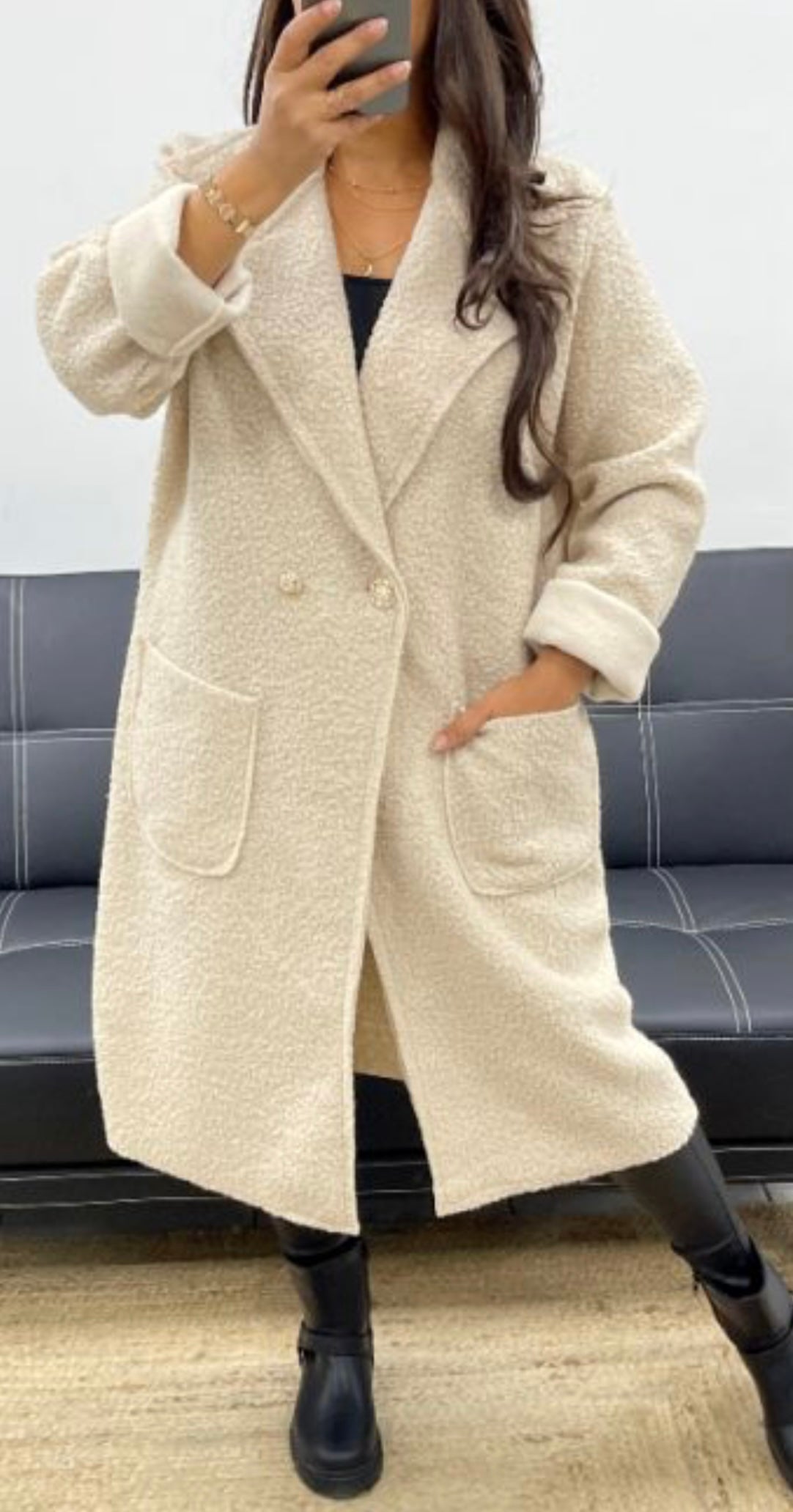 Manteau long style laine bouclée